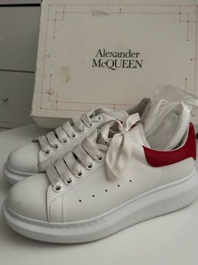Alexander McQUEEN White Leather Sneakers with Red Heel Tab